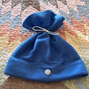 Blue Beanie with Volleyball Button Detail
